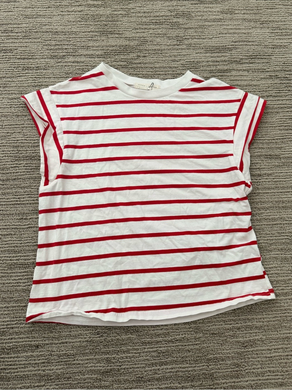 White Tee with Red Stripes - Classic Short Sleeve